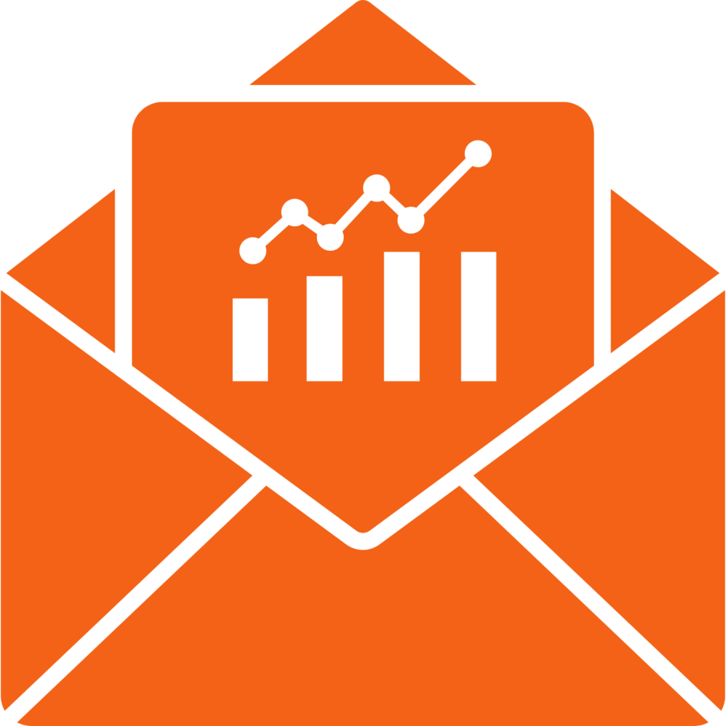 An envelope with a bar chart inside, representing email marketing or data-driven communications.