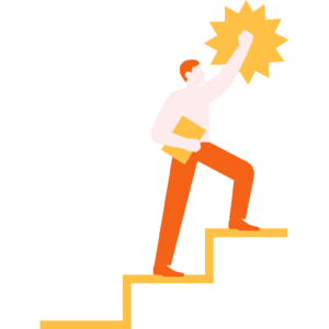 A person climbing steps and reaching for a star, symbolizing progress and achievement.